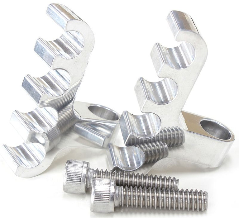 Ignition Lead Separator - Polished (Pair)  Holds x 4 Leads, Mounts to Valve Covers 1/4" Bolt