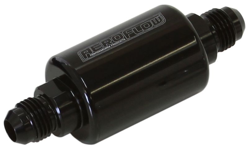 Billet Fuel Filter -6AN 40 micron Stainless Steel element, 1.25" x 3" L, Black finish