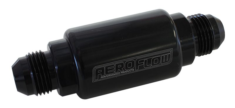 Billet Fuel Filter -8AN 40 micron Stainless Steel element, 1.25" x 3" L, Black finish