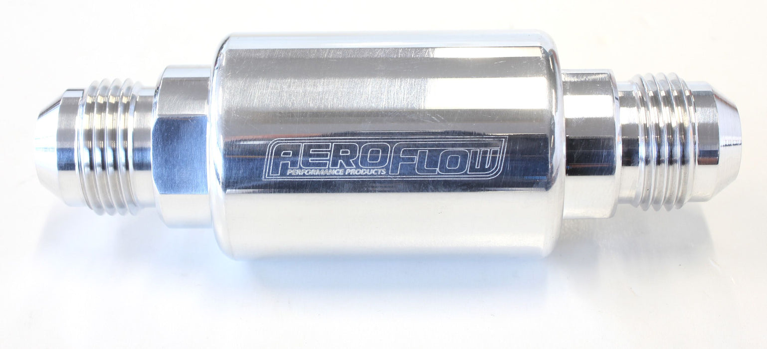 Billet Fuel Filter -8AN 40 micron Stainless Steel element, 1.25" x 3" L, Polished finish