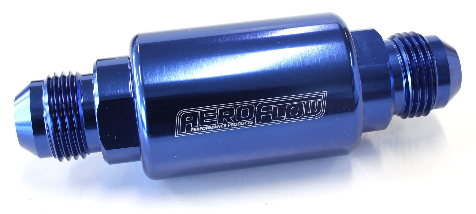 Billet Fuel Filter -8AN 40 micron Stainless Steel element, 1.25" x 3" L, Blue finish