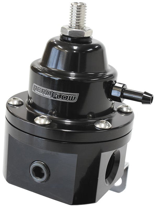 3-Port 1200hp Billet Fuel Pressure Regulator 30-120psi Adjustable - Black  3 x -6 ORB Ports & 1 x 1-/8" NPT Port