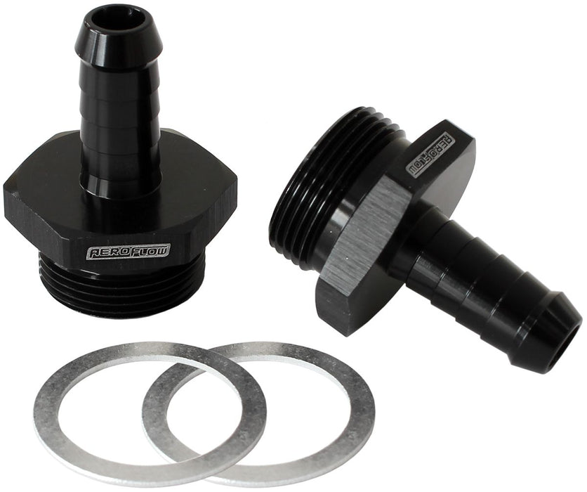 Carburettor Adapter - Male 3/8" Barb to 7/8" x 20  Black Finish. Suit Holley Inlet Feed