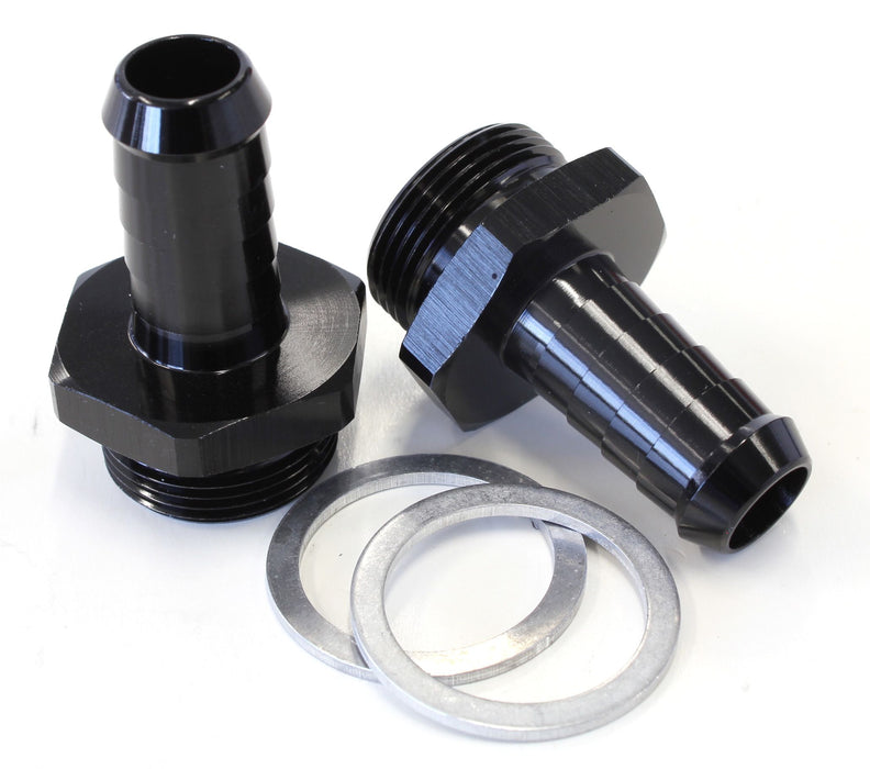 Carburettor Adapter - Male 1/2" Barb to 7/8" x 20  Black Finish. Suit Holley Inlet Feed