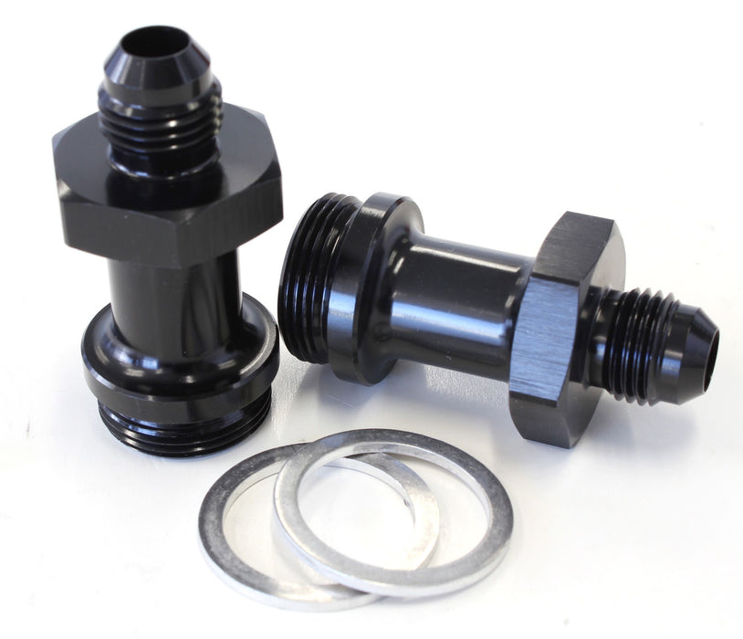 Carburettor Adapter - Male 7/8" to -6AN 1-3/4" Long   Black Finish. Suit Holley Inlet Feed