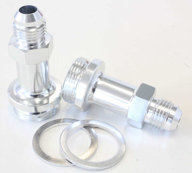 Carburettor Adapter - Male 7/8" to -6AN 1-3/4" Long   Silver Finish. Suit Holley Inlet Feed
