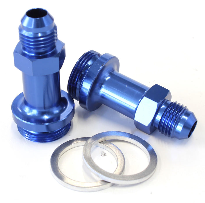 Carburettor Adapter - Male 7/8" to -6AN 1-3/4" Long   Blue Finish. Suit Holley Inlet Feed
