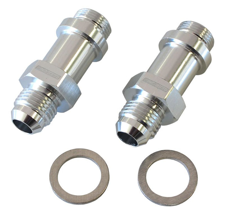 Carburettor Adapter - Male 9/16" x 24 to -6AN 1-3/4" Long    Silver Finish. Suit Demon / Holley Inlet Feed