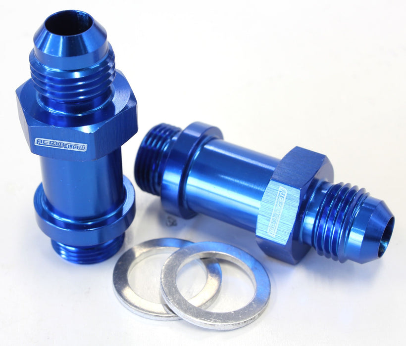 Carburettor Adapter - Male 9/16" x 24 to -6AN 1-3/4" Long    Blue Finish. Suit Demon / Holley Inlet Feed