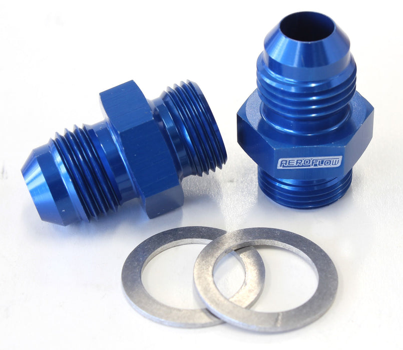 Carburettor Adapter - Male 9/16" x 24 to -6AN Short Blue Finish. Suit Demon / Holley Inlet Feed