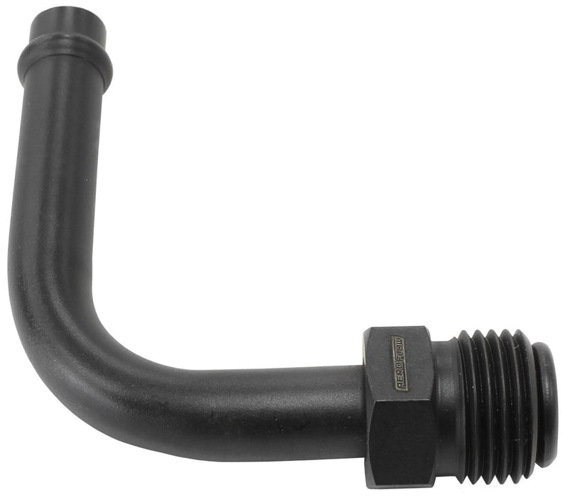 90° Holley / Stromberg Inlet Fitting - Black 5/8" -20 Thread to 3/8" Barb