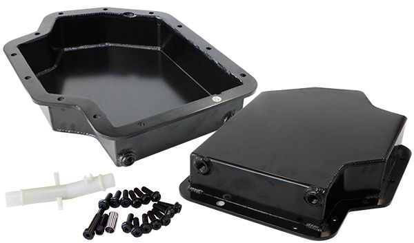 3" Deep Fabricated Transmission Pan including Filter Extension  Black Finish. Suit GM Turbo 400