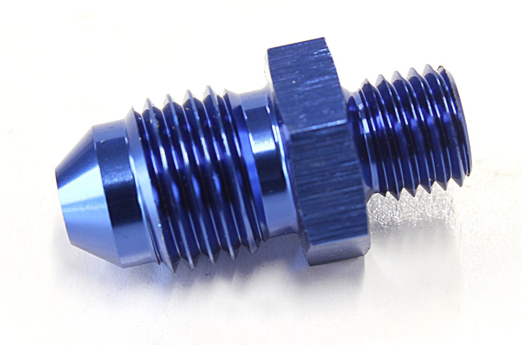 Metric to Male Flare Adapter M8 x 1.0mm to -4AN  Blue Finish