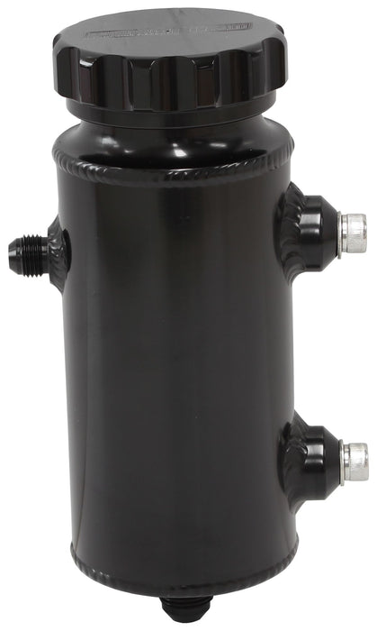 Universal 650mL Alloy Power Steering Reservoir - Black Finish 8" Height x 3" Diameter, -8AN Feed and -6AN Return Ports