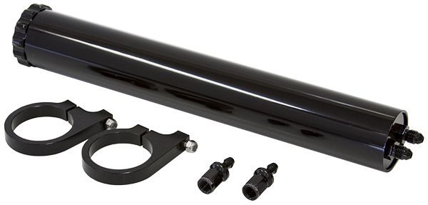 Billet Aluminium Radiator Over Flow Tank - Black  Includes 5/16"" Barb Fittings & Mounts. 13" (325mm) Height x 2" (50mm) Diameter