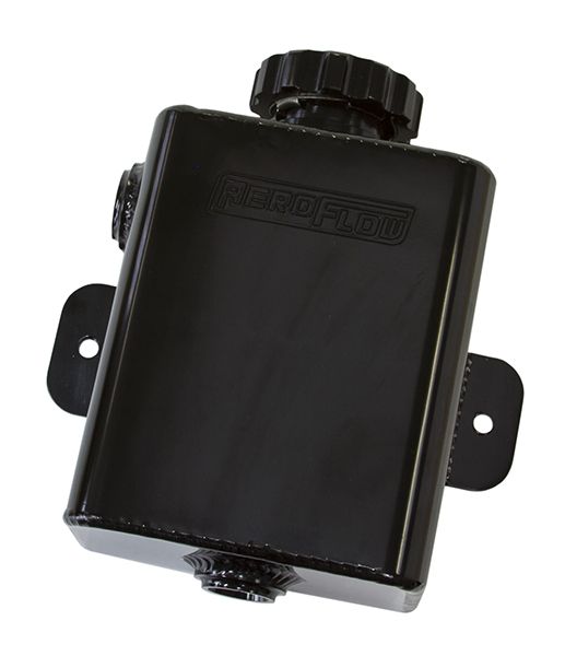 Fabricated Square Radiator Expansion Tank - Black 1.18 liter capacity, 16 psi cap, accepts 2 x 8 ORB fittings, 4.52"W x 2.95" D x 5.51" H