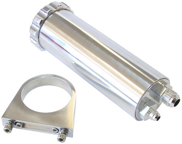 Billet Power Steering Reservoir - Polished   440 ml capacity, 2.-7/8" O.D., 8-3/4" H, billet brackets included