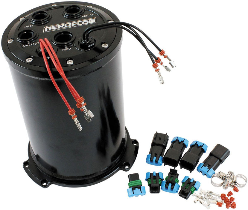 Aeroflow Triple EFI Pump Compact Surge Tank - Black 7 Liter (1.85 Gal), -10 ORB Outlet With -8 ORB Return