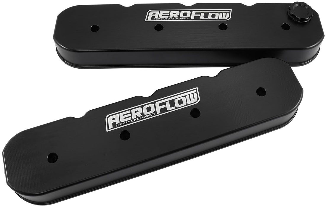 Aeroflow GM LS Billet Valve Cover Set, Black Finish with Aeroflow Logo Suit GM LS Series Engines. No Coil Mounts