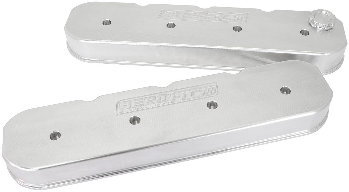 Aeroflow GM LS Billet Valve Cover Set, Raw Finish with Aeroflow Logo Suit GM LS Series Engines. No Coil Mounts