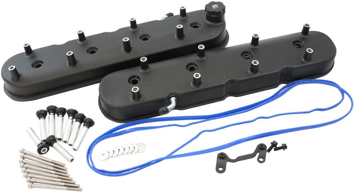GM LS Factory Valve Cover Set, Tall Height, Black Finish  Suit GM LS Series Engines. Factory Position Coil Mounts