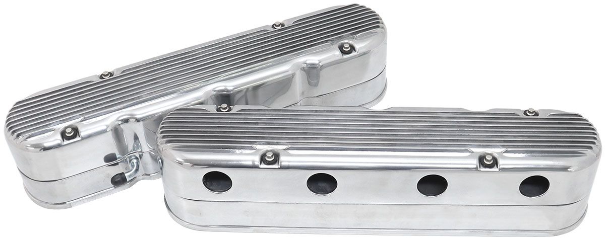 Aeroflow GM LS 2 Piece Retro Finned Valve Cover Set, Polished Finish Suit GM LS Series Engines. Factory Position CoilMounts with Tall Cover