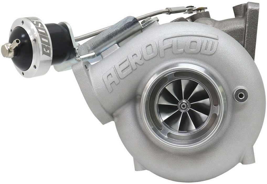 Aeroflow BOOSTED 5858 Mitsubishi Evo 4-9 4G63 Bolt On Internal Wastegate Turbocharger 550HP, Natural Cast Finish Mitsubishi 4 Bolt Inlet Flange, Mitsubishi 5-Bolt Exhaust Flange