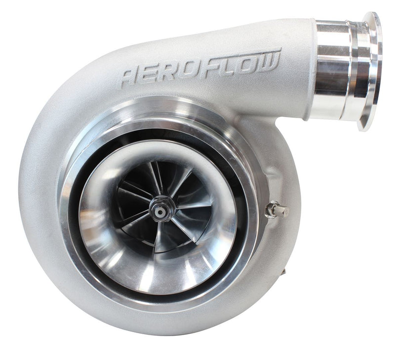 Aeroflow BOOSTED 7575 T4 1.10 Turbocharger 1050HP, Natural Cast Finish External Wastegate, T4 Twin Entry Inlet Flange, V-Band Exhaust Flange