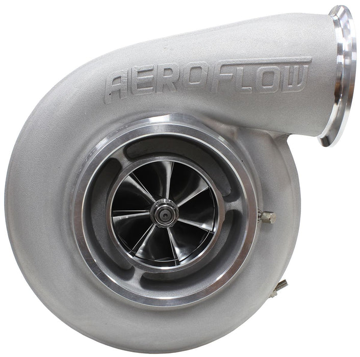 Aeroflow BOOSTED 7575 T4 1.10 Turbocharger 1050HP, Natural Cast Finish External Wastegate, T4 Twin Entry Inlet Flange, V-Band Exhaust Flange