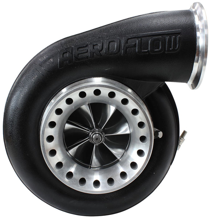 Aeroflow BOOSTED 8075 T4 1.10 Turbocharger 1250HP, Hi Temp Black Finish External Wastegate, T4 Twin Entry Inlet Flange, V-Band Exhaust Flange