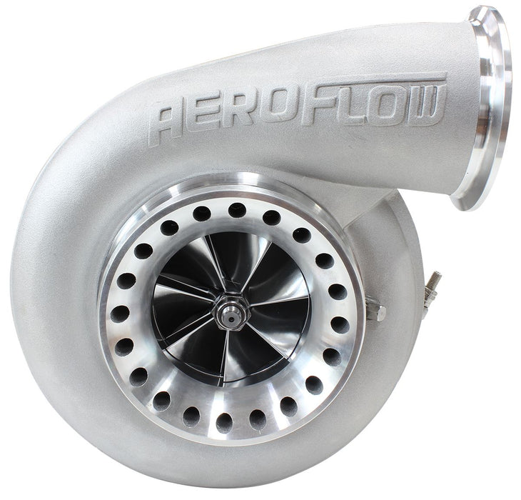 Aeroflow BOOSTED 8075 T4 1.10 Turbocharger 1250HP, Natural Cast Finish External Wastegate, T4 Twin Entry Inlet Flange, V-Band Exhaust Flange