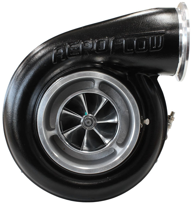 Aeroflow BOOSTED 7588 T4 1.25 Turbocharger 1500HP, Hi Temp Black Finish External Wastegate, T4 Twin Entry Inlet Flange, V-Band Exhaust Flange