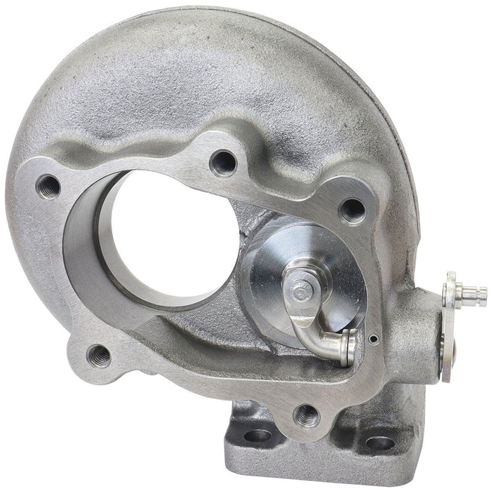 Aeroflow Boosted .86 A/R T25/T28 Inlet & Nissan 5 Bolt Outlet Turbo Exhaust Housing, Suits Boosted Nissan 4748, 5054 & 5447 Turbochargers  Cast Iron Material, Internal Wastegate