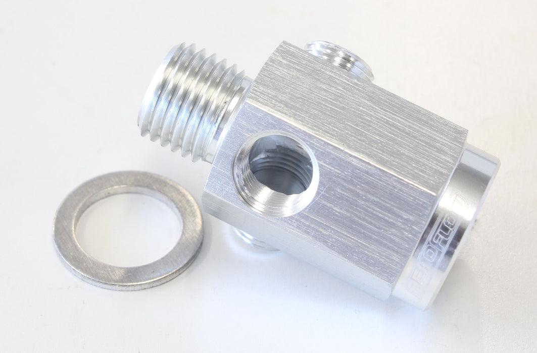 Metric Extension with 1/8" Port  Silver Finish. M14 x 1.5 Thread