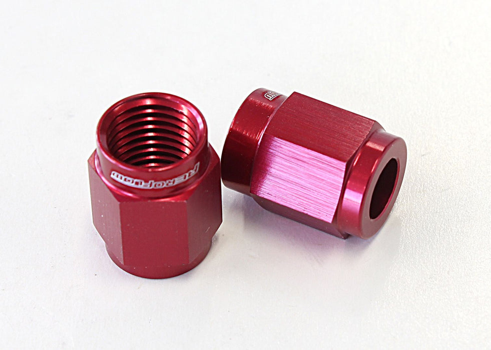'-3AN to 3/16" Aluminium Tube Nut - Red Finish Sold As APair. Suits Aeroflow, Moroso &Russell Tubing