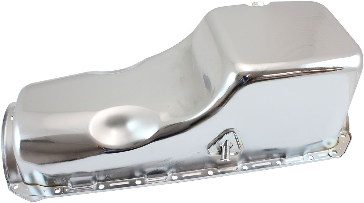 Aeroflow Big Block Chevrolet Right Hand Dipstick Standard Replacement Oil Pan, Chrome Finish Suit 1-Piece Rear Main Seal, 5.0L Capacity