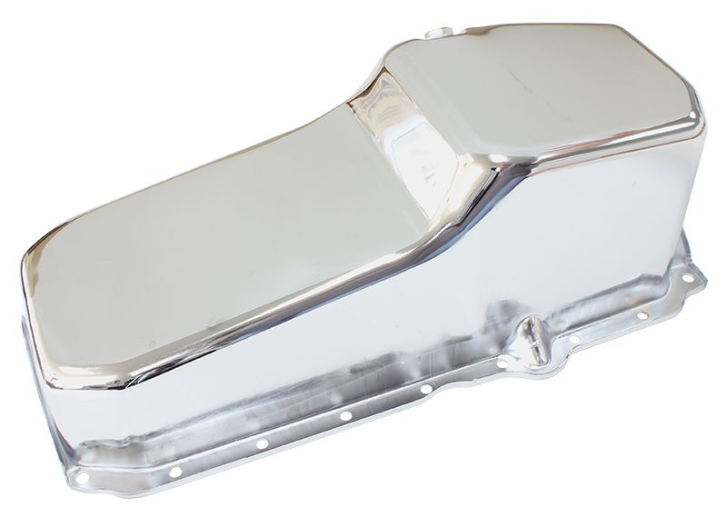 Aeroflow Chevrolet Late 1986 OnStandard Replacement Oil Pan, Chrome Finish Suit Small Block Chev Late 1986 On Right Hand Dipstick with 1-Piece Rear Main Seal, 5.0L Capacity