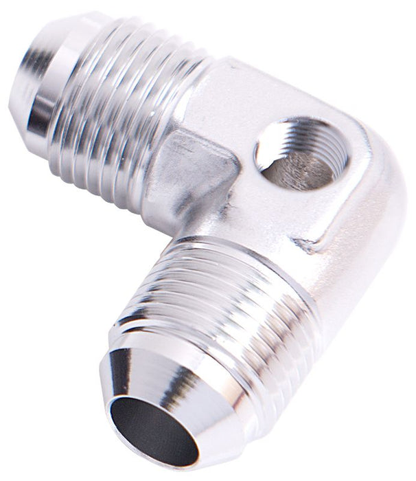 90° Male Flare Union with 1/8" Port -6AN  Silver Finish