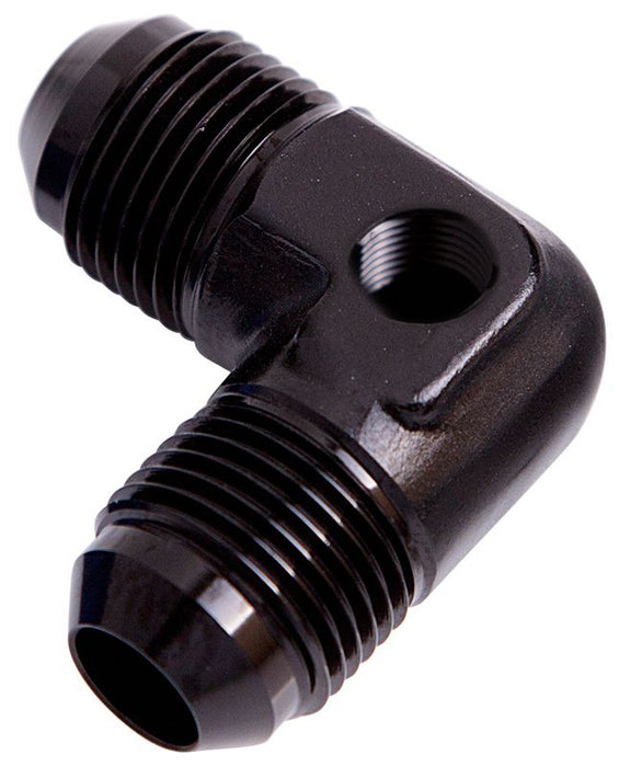 90° Male Flare Union with 1/8" Port -8AN  Black Finish
