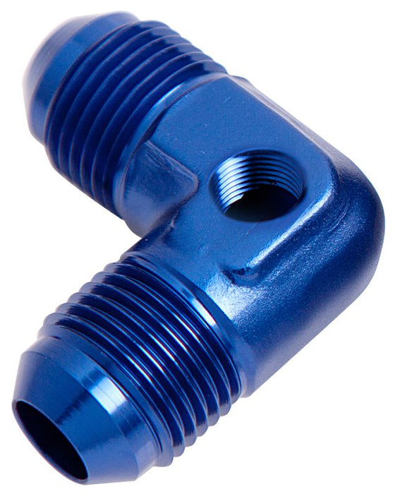 90° Male Flare Union with 1/8" Port -8AN Blue