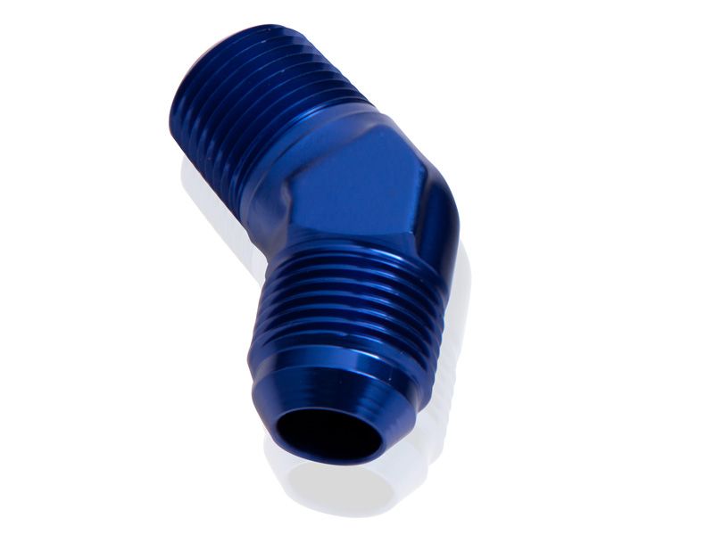 45° NPT to Male Flare Adapter 1/8" to -6AN Blue