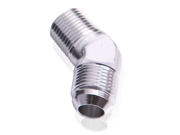 45° NPT to Male Flare Adapter 1/2" to -8AN  Silver Finish