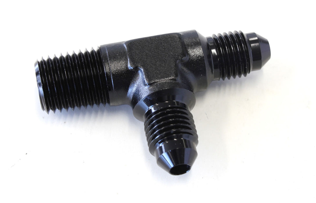Tee with NPT On Run 1/4" to -4AN  Black Finish