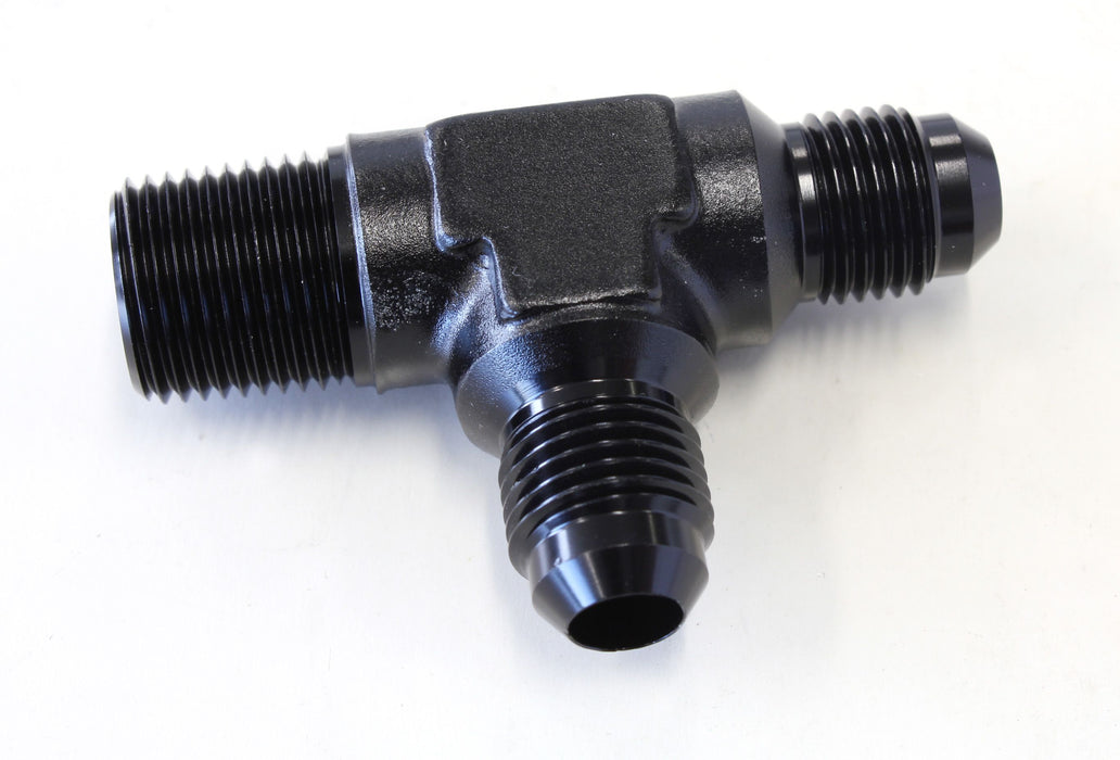 Tee with NPT On Run 3/8" to -6AN  Black Finish