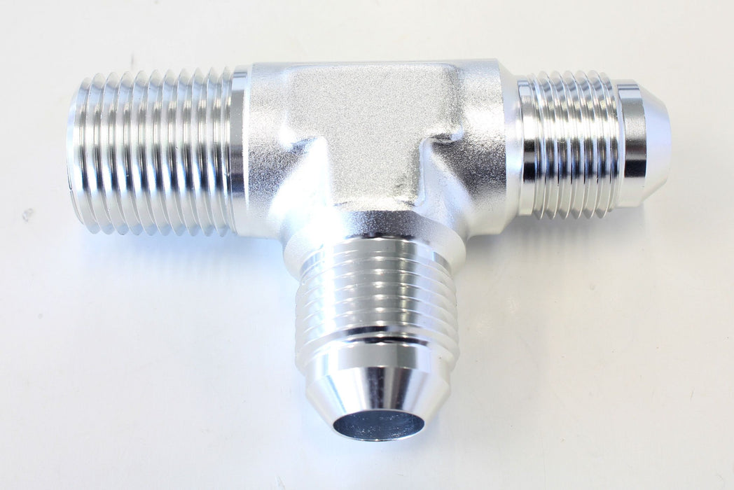 Tee with NPT On Run 1/2" to -8AN  Silver Finish