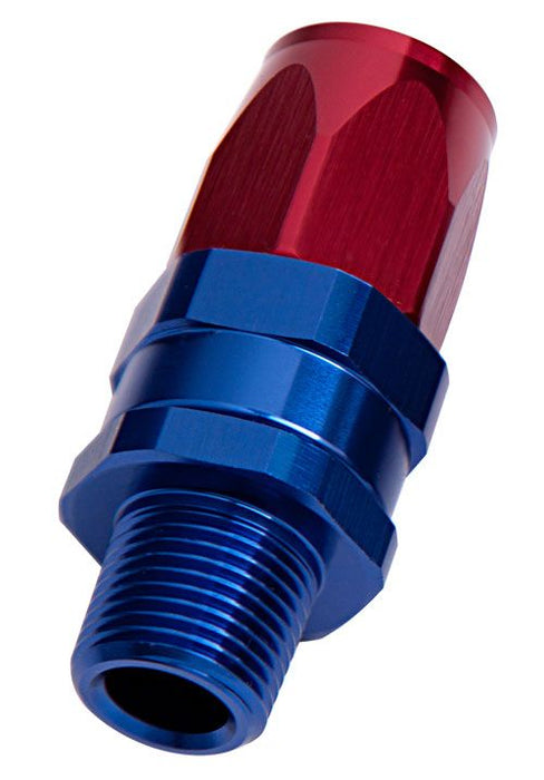 Male NPT Taper Swivel Straight Hose End 3/8" to -8AN  Blue/Red Finish. Suit 100 & 450 Series Hose