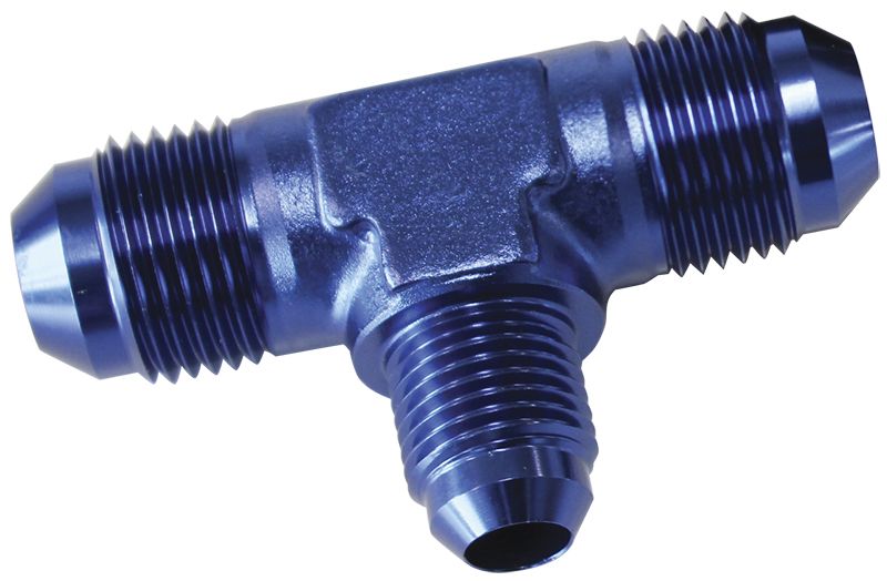 Flare AN Stepped Tee -6AN with -4AN on the side  Blue Finish
