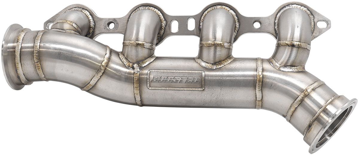 Aeroflow GM LS Passenger Side Single Turbo Stainless Steel Manifold 3" V-Bands, Suits GM LS Cross Over Turbo Manifold