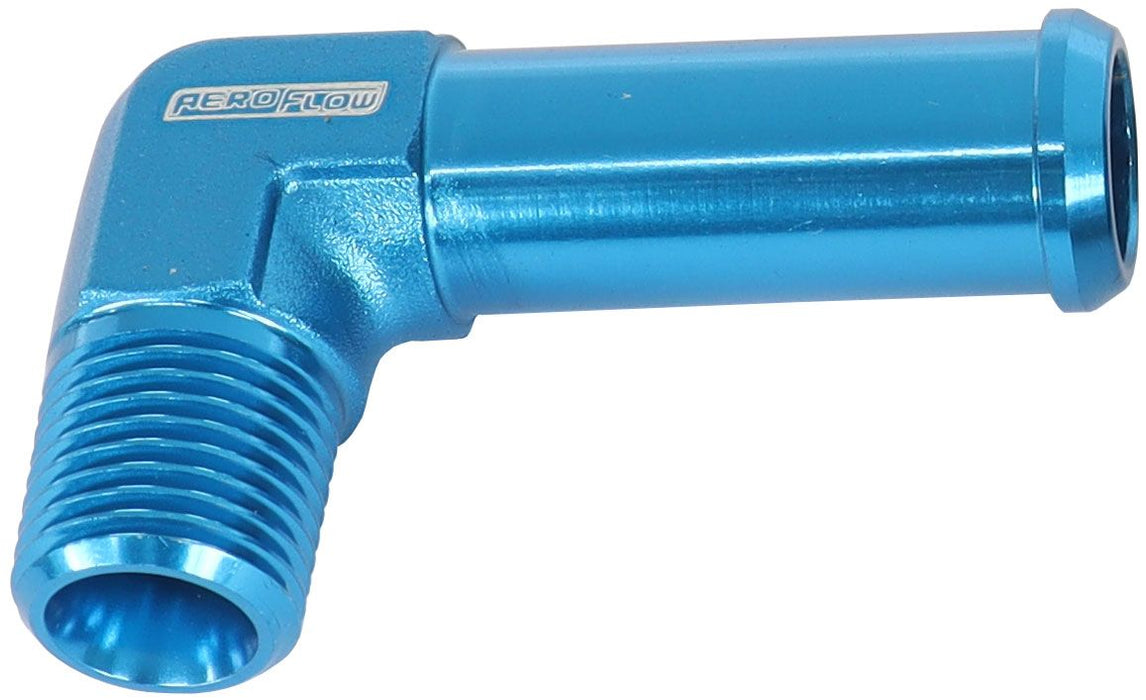 Male NPT to Barb 90° Adapter 1/8" to 3/8"  Blue Finish