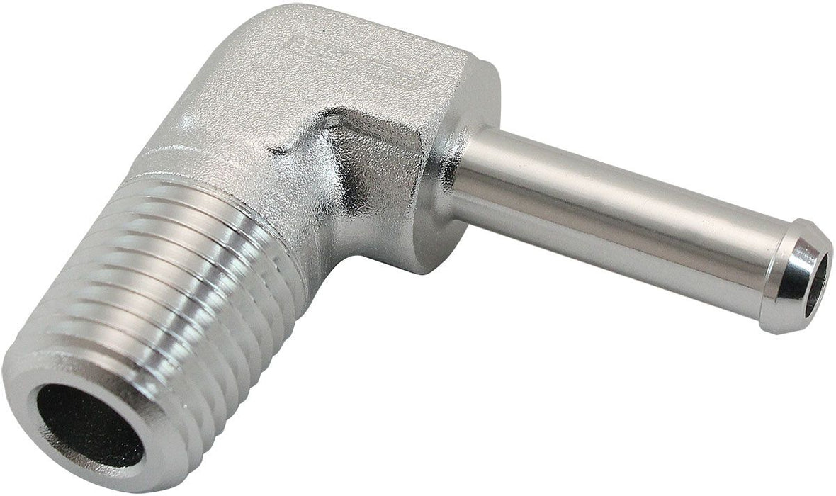 Male NPT to Barb 90 Degree Adapter 1/4" to 1/4"  Silver Finish